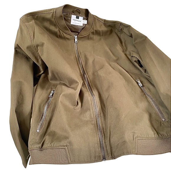 TOPMAN LIGHTWEIGHT MEN'S BOMBER JACKET OLIVE/KHAKI, 100% COTTON, SIZE LARGE NWOT - Picture 13 of 15